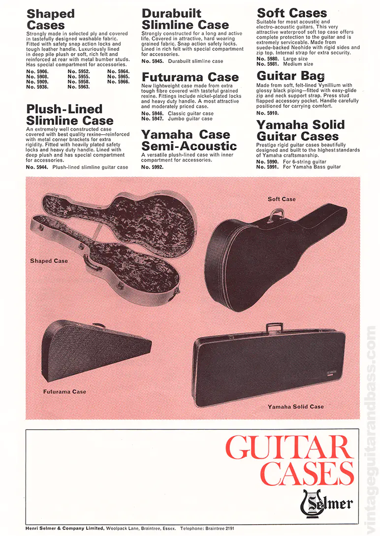 1971 Selmer "Guitars & Accessories" catalog page 44: Selmer cases and guitar bags
