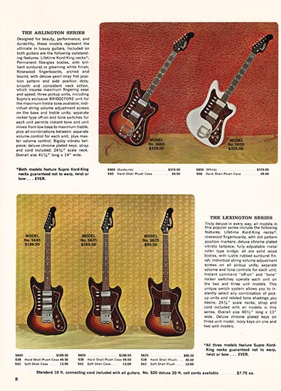 1966 Supro guitar, bass and amp catalog page 2 - Supro Arlington, Supro Lexington