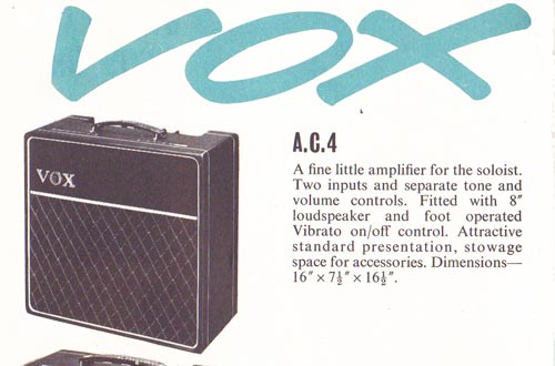 The Vox AC4 as illustrated in the 1963 Vox Amplification catalog