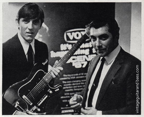 Shadow Bruce Welch is presented a Vox New Escort Special at the 1967 British Musical Instrument Trade Fair