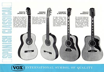 1967 Vox Guitars catalog page 10 - Vox Rosita, Corena, Country & Western, and Folk 12 acoustic