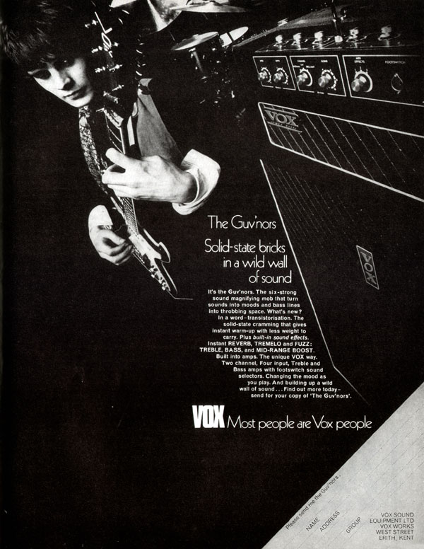 Vox advertisement (1970) The Guvnors. Solid-State Bricks in a Wild Wall of Sound