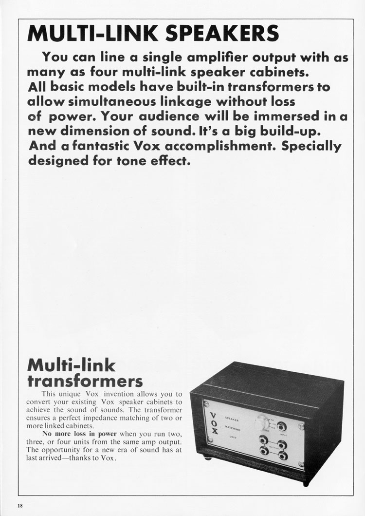 1970 Vox guitar catalog, page 19: Vox Multi-link speaker