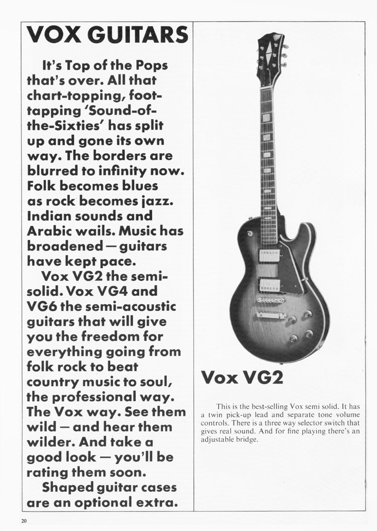 1970 Vox guitar catalog, page 21: Vox VG2 electric guitar