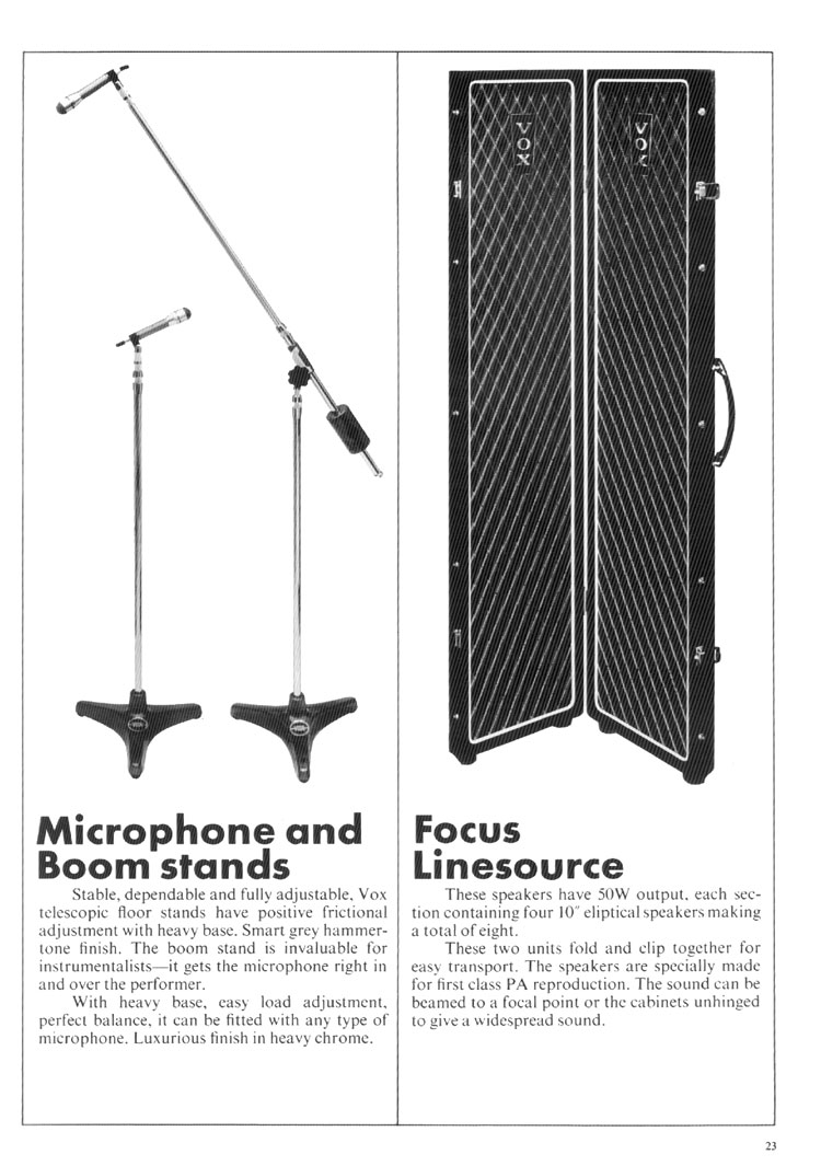 1970 Vox guitar catalog, page 24: Vox accesories