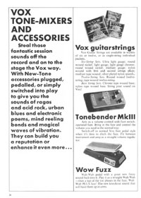 1970 Vox guitar catalog page 25 - Vox Accesories: Tonebender MKIII and Wow Fuzz