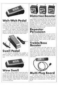 1970 Vox guitar catalog page 26 - Vox Accesories: Wah Wah, Swell, Wow Swell, Distortion Booster and Repeat Percussion effect units