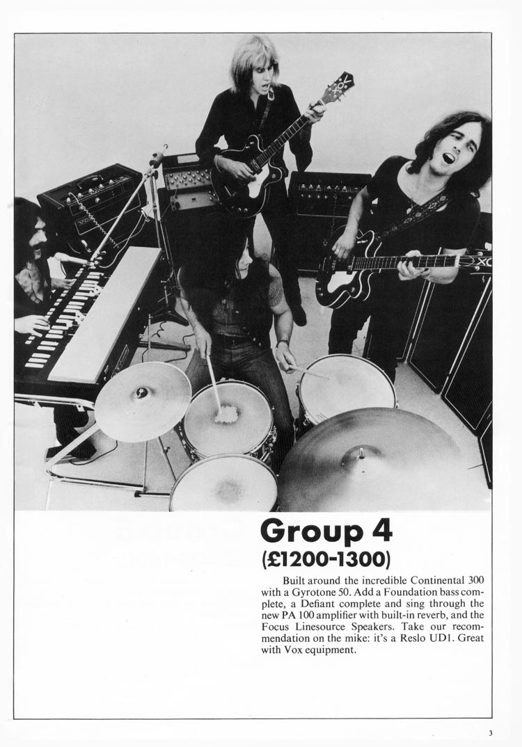 1970 Vox guitar catalog, page 4: Vox Group 4 backline set