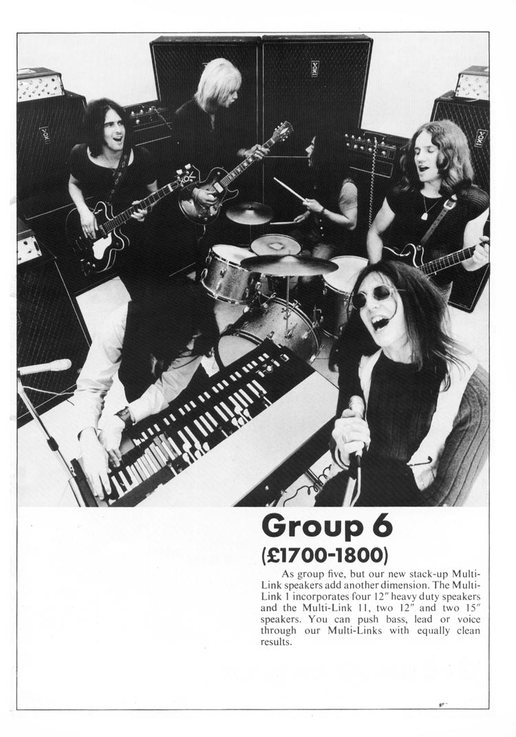 1970 Vox guitar catalog, page 6: Vox Group 6 backline set